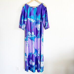 Vintage Kiyomi of Hawaii Maxi Dress M Purple Floral Kaftan Mumu